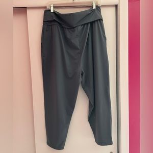 Zella Foldover Waist Cropped Yoga Pants, Size L, Color Blue/Grey